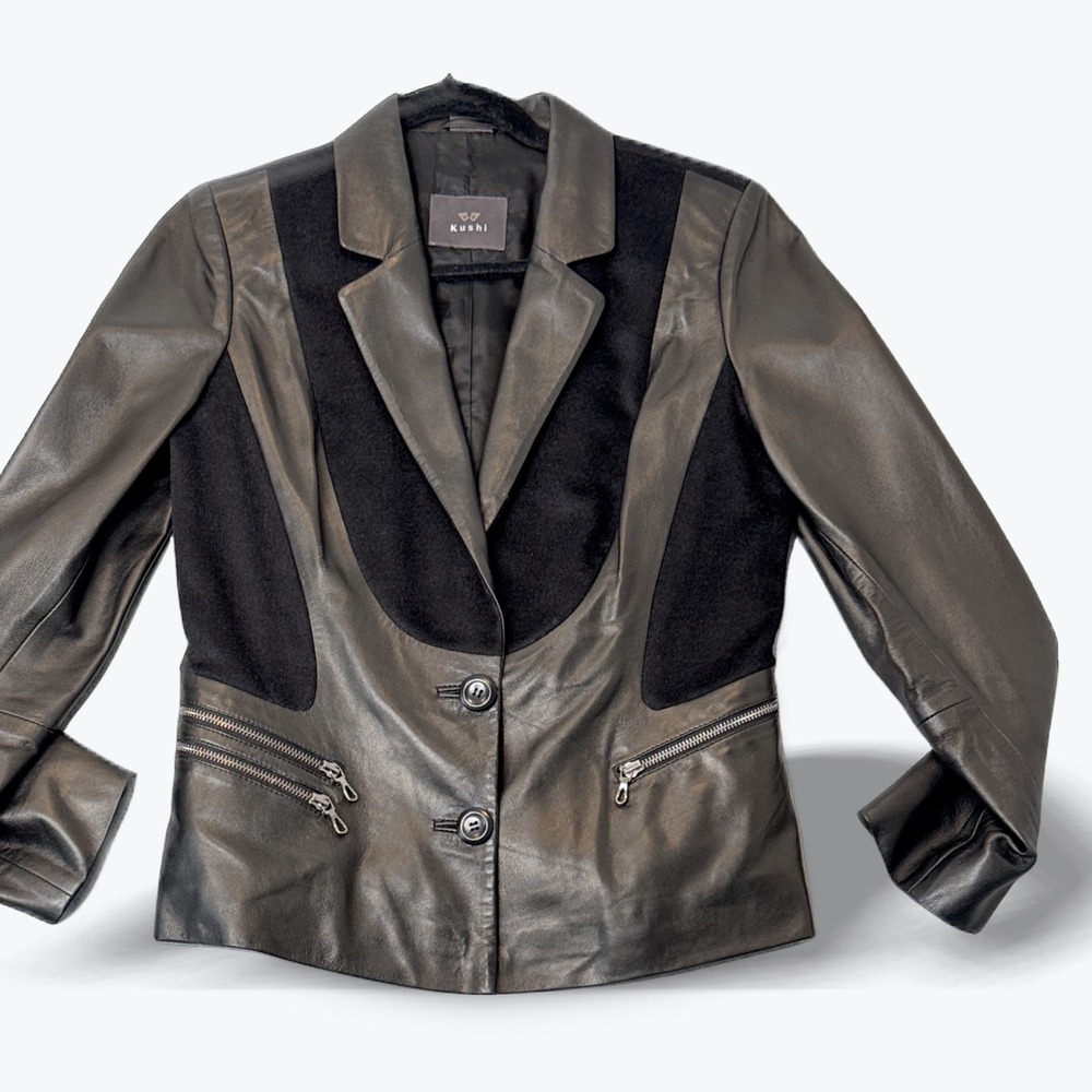 Kushi Lamb Leather Cashmere Jacket Quiet Luxury Designer Blazer Made in Turkey S